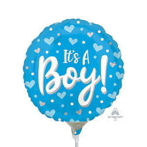 22cm (9”) Rnd It's a Boy Hearts & Dots - Blue