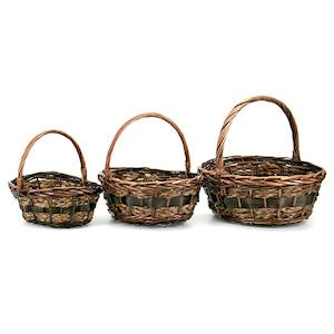 Willow/Rush Oval Aegean Basket Set/3 40Lx30Wx15Hcm - Mahogany