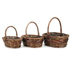 Internet only: Willow/Seagrass Oval Ionian Basket Set/3 40Lx30Wx15Hcm - Mahogany