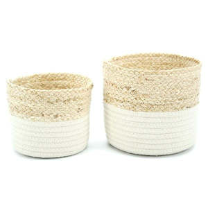 Maize Straw/Cotton Rope Round Dotterel Basket Set/2 19Diax16Hcm - Natural/Cream