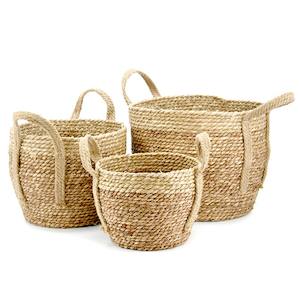 Internet only: Rush Round Albatross Basket w/Ear Handles Set/3 36Diax30Hcm - Honey/Natural