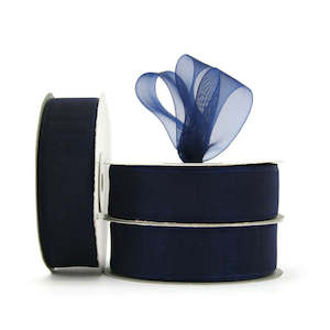 Organza Ribbon Woven Edge 25mmx45.7m - Navy Blue