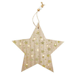 Nordic Wooden Star Hanger with LED 22Lx3Wx21Hcm - Natural