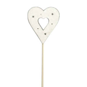 Nordic Wooden Glitter Cut Out Heart Pick 7Wx8Hx24.5Lcm Pk/12 - White