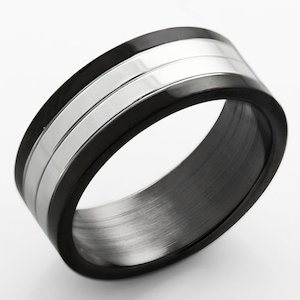 Matte polished stainless steel ring with asterisk design