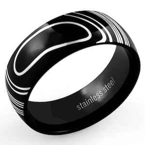 Black Steel Wide Ribbed Ring