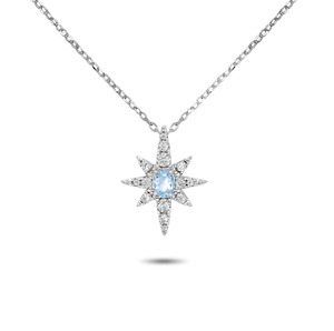 North Star – Blue Topaz Necklace 18k white gold on 925 Sterling Silver