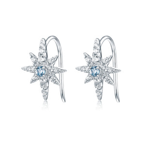 North Star – Blue Topaz Earrings 18K white gold on 925 Sterling Silver