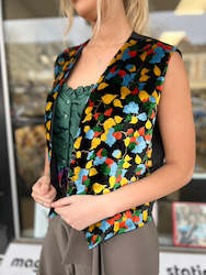 1980's Autumn leaves Velvet Waistcoat