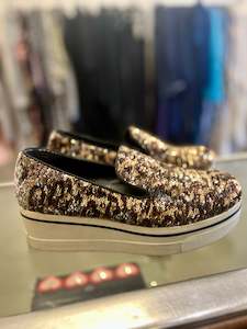 Stella McCartney Leopard /Silver sequin Platform Sneakers