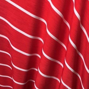 Red with 3mm White Stripe – Knit – 95% Polyester, 5% Spandex – per Mtr 150cm Wide