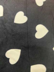 BC12 – Blanket Cuts – Large White Hearts on Jet Black- Microfleece 2 mtr x 1…