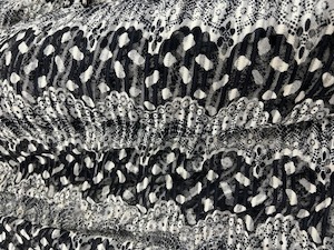 Stretch Patterned Lace – L19 – White and Black, Lace Trim and Spots – Poly…