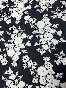 LC21 – Linen Blend – Black with Flower Clusters in White – 55% Linen / 45%…