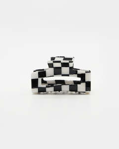 Hair Grip - Checkered Rectangle Black/White