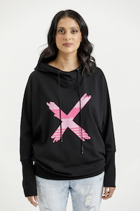 Ellen Hoodie - Black With Irregular Pink Stripe