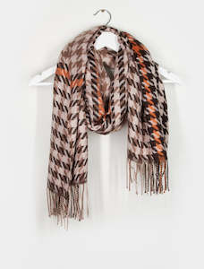 Scarf - Brown Blush & Orange Houndstooth