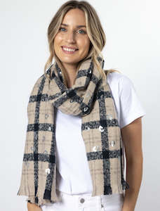 Gift: Scarf - Taupe Squares with Silver Leopard