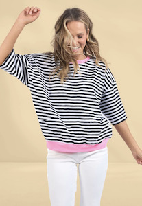 Mazie Stripe Ringer Sweat - Navy