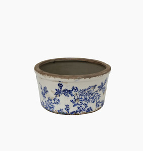 Blue Floral Wide Pot Large