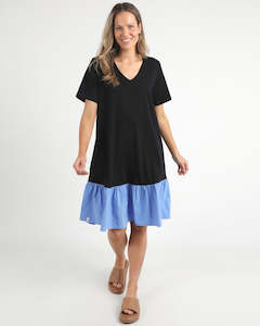 Gift: Elle V Neck Dress - Black/Cerulean Blue