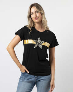 T-Shirt - Black with Leopard Star