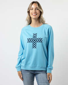 Classic Sweater - Sky Blue with Chevron Cross