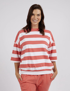 Mazie Block Stripe Sweat - Watermelon Crush/White