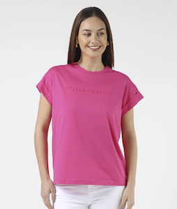 Gift: Cuff Sleeve T-Shirt with Embroidered Logo - Cerise Pink