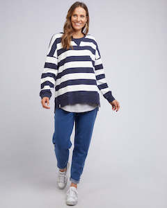 Block Stripe Crew - Navy