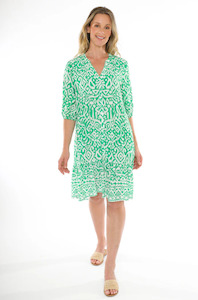 Sketch Ikat Dress Green Print