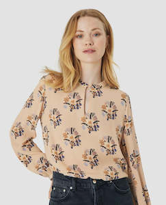 Bella Blouse Floral Moss Print Beige