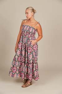 Remi Shirred Maxi Olive Fleuron