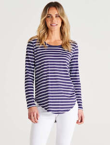 Megan Long Sleeve Top Dark Blue Stripe