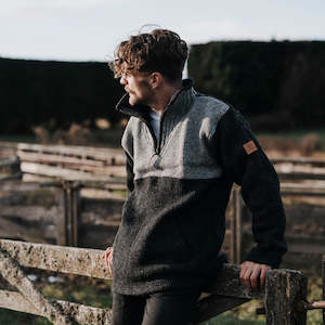 Wool Jerseys Men: Station Half Zip Men - Charcoal Grey