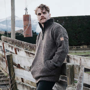 Wool Jerseys Men: Station Half Zip Men -Dark Natural Brown