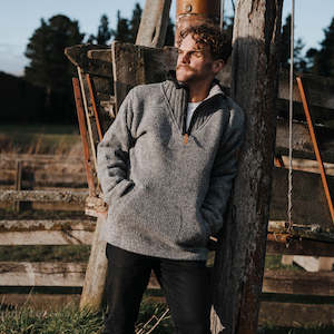 Wool Jerseys Men: Station Half Zip Men - Stone Grey