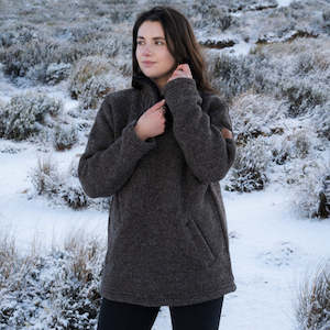 Wool Jerseys Women: Station Half Zip Women - Dark Natural Brown