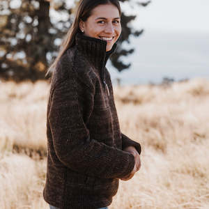 Wool Jerseys Women: Station Half Zip Women - Brown Mix