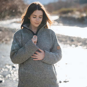 Wool Jerseys Women: Station Half Zip Women -Stone Grey