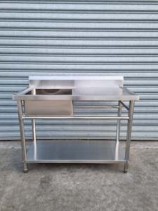 Stainless Steel Bench with Sink & Shelf