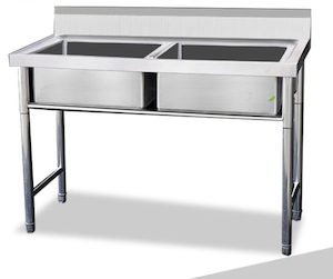 Stainless Steel Benches: Stainless Steel Freestanding Double Sink