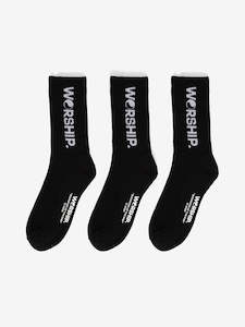 Essentials: WORSHIP CORE SOCKS 3 PACK - BLACK