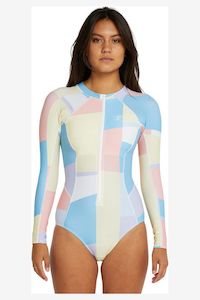 O'NEILL BAHIA LYCRA FRONT ZIP LONG SLEEVE SURFSUIT - SUNDAE