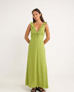 RHYTHM MILA RUFFLE MAXI DRESS - MATCHA