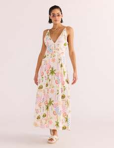 MINK PINK GRACIE PANEL MIDI DRESS - FRUITY FLORAL