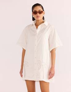 Dresses: MINK PINK ROMINA BRODERIE SHIRT DRESS - WHITE