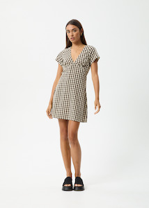 AFENDS GAMBET CHECK TEA DRESS - BLACK/SAND