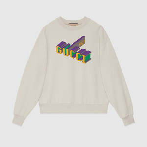 Gucci Cotton sweatshirt Ivory light felted cotton jersey with 3D Gucci 1921 print