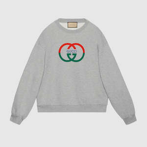 Sweatshirts: Gucci Cotton jersey printed sweatshirt Grey green/red